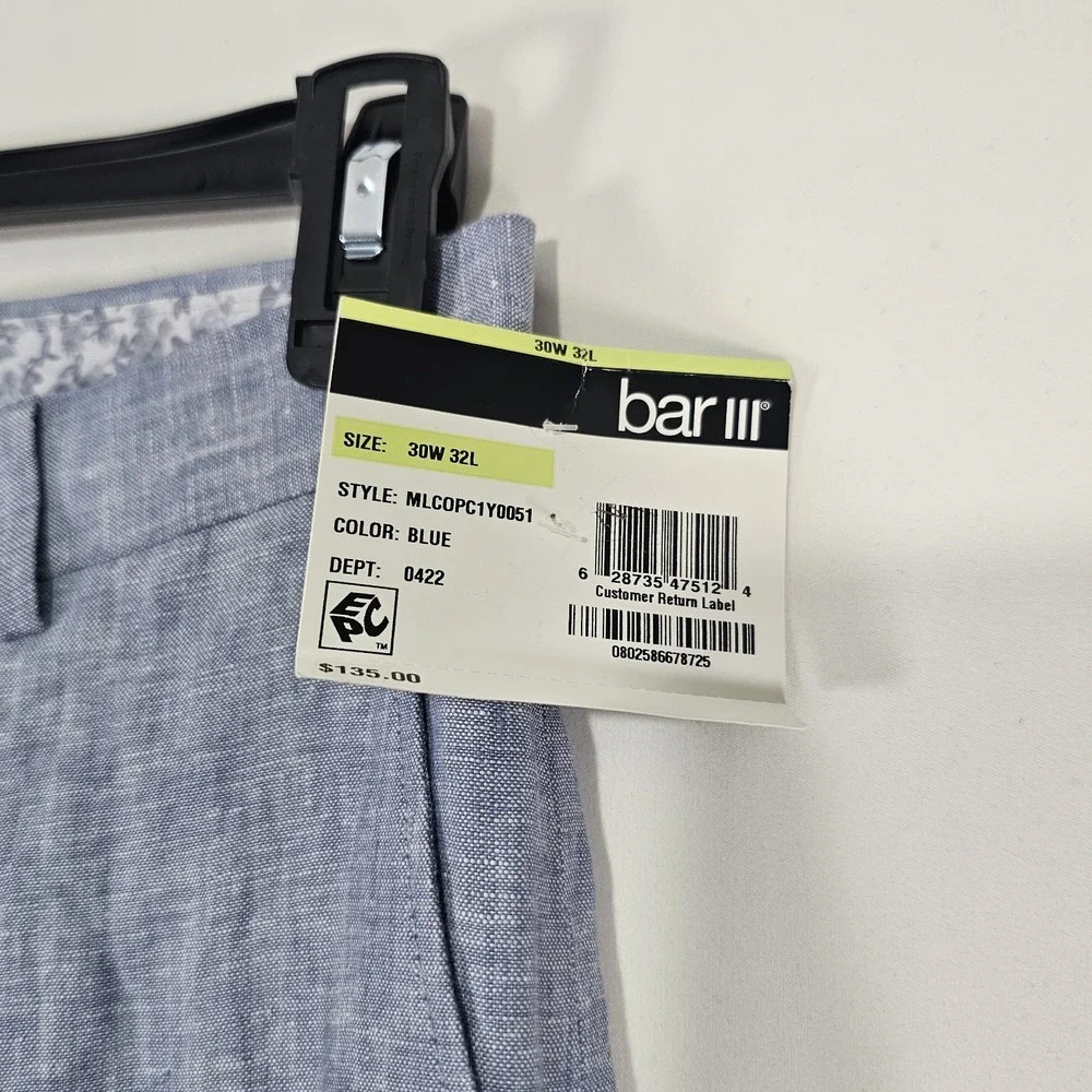 Bar III Men's Slim Fit 100% Linen Suit‎ Pants Blue 30W 32L New
